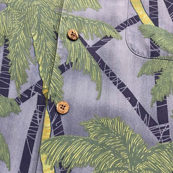 Tommy Bahama Casual Palm Tree Hawaiian Silk Button Down Shirt Blue Men's XL - Picture 5 of 8